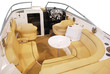 luxury yacht cabin interior with leather seats and table
