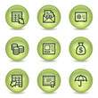 Banking web icons, green glossy circle buttons