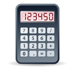 black calculator with red numbers and shadows