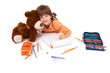 Happy little boy with notebook and teddy bear Happy little boy with notebook and teddy bear