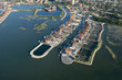 vue aérienne des ports ostréicole du pays de buch en Aquitaine