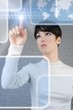 futuristic businesswoman finger keyboard light screen futuristic businesswoman finger keyboard light screen