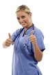 Woman in medical uniform giving two thumbs up! Woman in medical uniform giving two thumbs up!