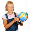 Back to School.Little Schoolgirl with globe