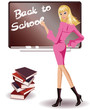 Back to School. schoolgirl with books, vector
