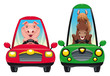 Animals in the car: Pig and Horse. Vector illustration Animals in the car: Pig and Horse. Vector illustration