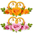 Wedding rings and bunch of roses