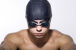 Portrait of Man Wearing Swimming Cap and Goggles
