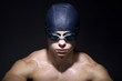 Portrait of Man Wearing Swimming Cap and Goggles