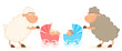Cartoon smiling sheep with scribble baby carriage