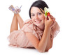Young woman is lyiing on a floor