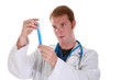 A scientist holds a test tube in his hands