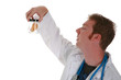 A scientist  holds a test tube in his hands