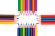 Colored pencils on a white background, studio shot