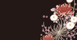 菊の花の和柄模様　黒
