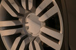 Chrome Car Wheel in details at sunset colors