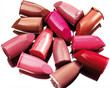 Multi-coloured scraps of lipstick on a mirror with reflexion Multi-coloured scraps of lipstick on a mirror with reflexion