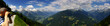 Man schaut mit Fernglas - Panorama Man schaut mit Fernglas - Panorama