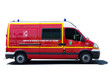 Camion de Sapeurs Pompiers Français, détouré sur fond blanc.