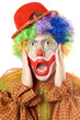 Close-up portrait of a terrified clown