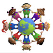 kids around globe holding hands