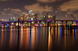 Skyline of Miami at night with nice reflections