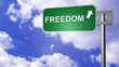 signpost on the road showing freedom