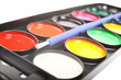 Photo : Close up of watercolor palette isolated on white. Close up of watercolor palette isolated on white.