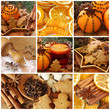 Christmas cakes and spices collage