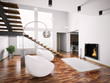Interior mit kamin und treppe 3d