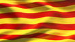 Illustration: Creased Catalonia satin flag in wind with seams and wrinkle Creased Catalonia satin flag in wind with seams and wrinkle