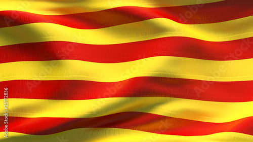 Illustration: Creased Catalonia satin flag in wind with seams and wrinkle Creased Catalonia satin flag in wind with seams and wrinkle