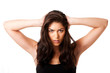 Mad woman holding head