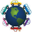 vector cars around earth globe