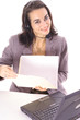 happy woman delivering customer service happy woman delivering customer service