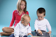 white beautiful children learning numbers on black board white beautiful children learning numbers on black board