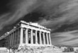 Ancient Parthenon in Acropolis Athens Greece Black and white