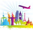 City landscape, silhouettes of famous buildings