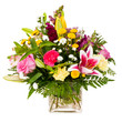 Colorful flower bouquet centerpiece in vase isolated on white. Colorful flower bouquet centerpiece in vase isolated on white.