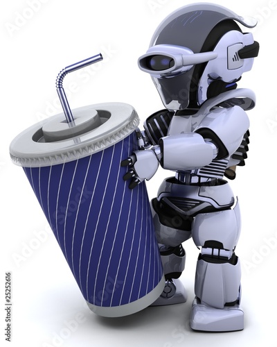 robot with a giant soda cup and straw robot with a giant soda cup and straw