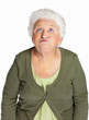Mature woman making funny face isolated against white