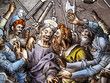 Betrayal of Christ by Judas medieval stained glass window