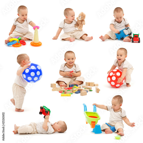 Photo: Collage of a little boy playing Collage of a little boy playing