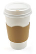 Paper coffee cup with cardboard collar on a white background