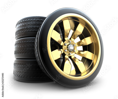 Illustration: Golden wheels Set isolated on white. My own design Golden wheels Set isolated on white. My own design