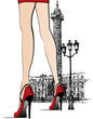 Woman nearby Vendome column in Paris