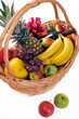 Fresh fruit basket with a bottle of wine