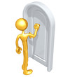 Gold Guy Knocking On A Door