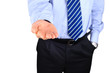 Photo: Broken businessman is begging for a change Broken businessman is begging for a change