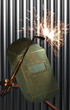 Sparks during cutting of metal by gas welding